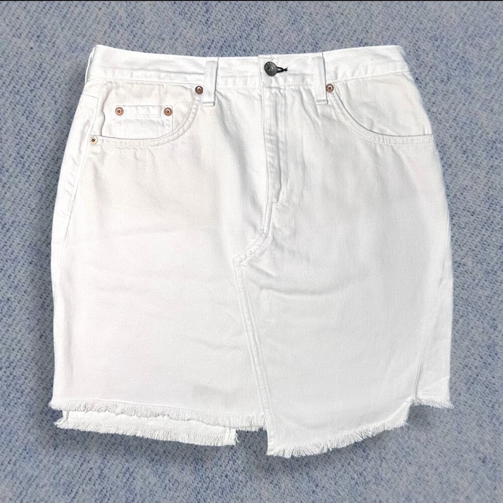 Rag & Bone Women’s White Denim Asymmetrical Frayed Hem Mini Skirt - Size 27